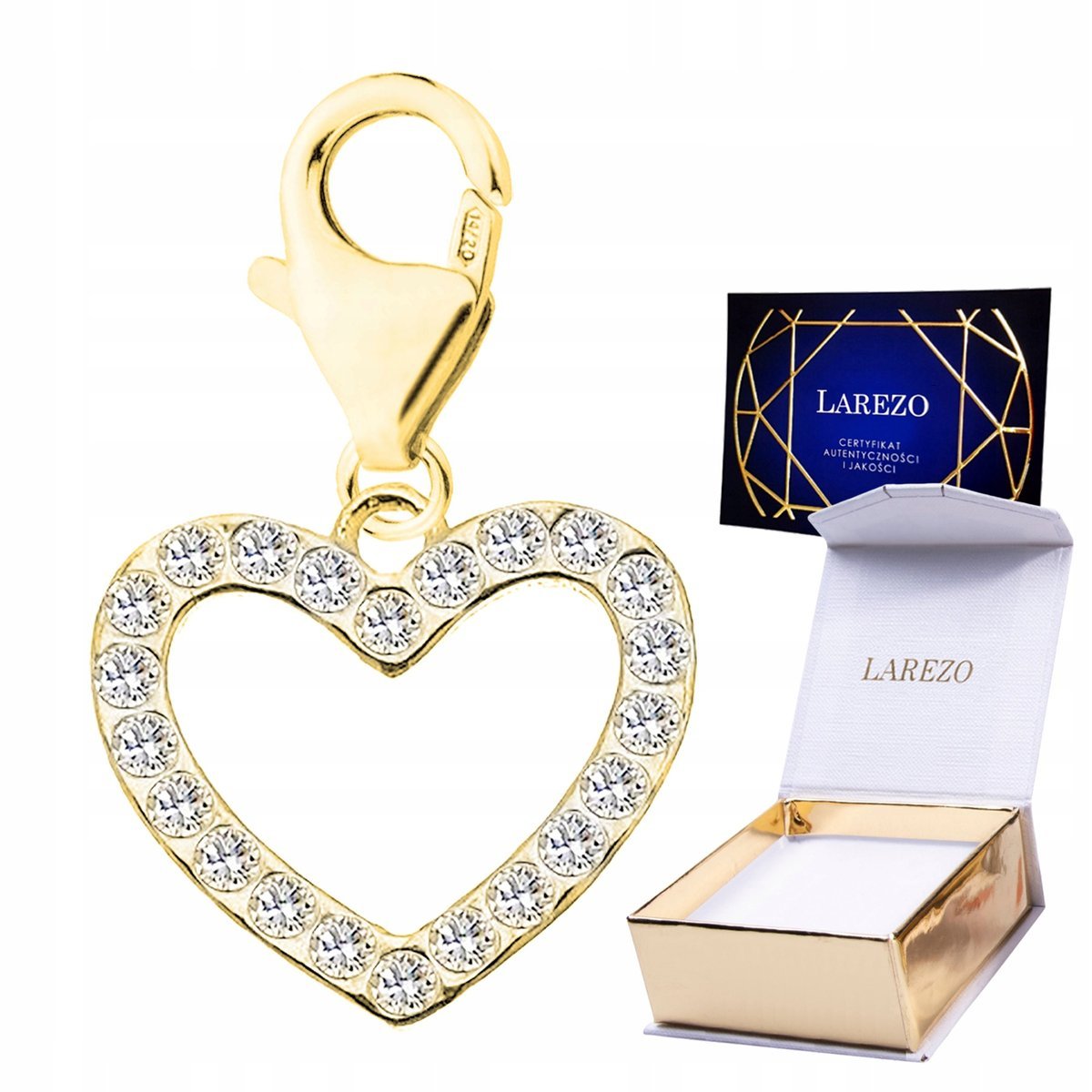 ZAWIESZKA ZŁOTA Wisząca Lśniące Serce z Cyrkoniami Kryształkami SREBRO 925