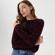 Swetry damskie - Sinsay - Sweter z miękkiej dzianiny - Bordowy - miniaturka - grafika 1