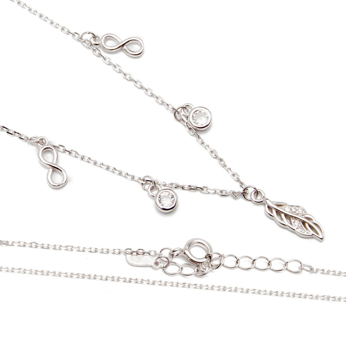 Srebrny naszyjnik listek z nieskończonością