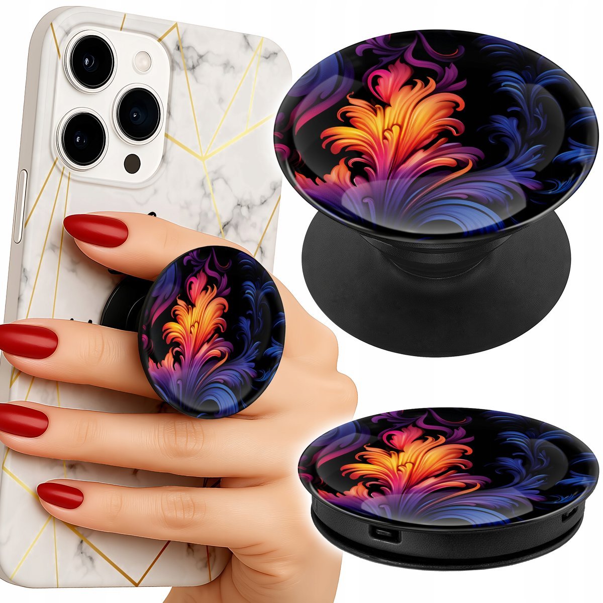 Uchwyt do telefonu Popsocket na palce/stojak ABSTRAKCYJNE KOLOROWE WZORY
