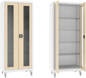 Meble i wyposażenie gabinetów medycznych - XSML.112.9010.1015 mobilna szafa lekarska 2-skrzydłowa 1-komorowa biało-beżowa na kołach - miniaturka - grafika 1