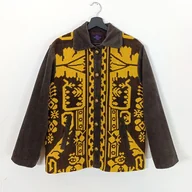 Kurtki damskie - Kurtka żółto-brązowa M, z ludowej, wełnianej tkaniny - miniaturka - grafika 1