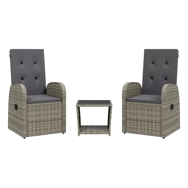 Zestaw Mebli Ogrodowych Rattan PE Szaro-Czarny, Stół 45x45x40 cm, Fotel 5