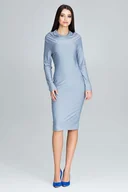 Sukienki - Szara Wyjściowa Prosta Sukienka z Lejącym Dekoltem - miniaturka - grafika 1