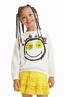 Bluzy dla dziewczynek - Desigual bluza bawełniana dziecięca kolor biały z nadrukiem - grafika 1