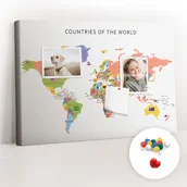 Tablice i flipcharty - Szkolna Tablica korkowa 60x40 cm, Kolorowe Pinezki, wzór Mapa flag - miniaturka - grafika 1