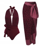 Stroje kąpielowe - Jednoczęściowy strój kąpielowy z kwiatami i szyfonową spódnicą S - miniaturka - grafika 1