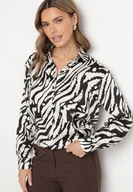 Koszule damskie - Czarno-Biała Koszula z Dłuższym Tyłem w Abstrakcyjny Wzór Nilhiris - miniaturka - grafika 1