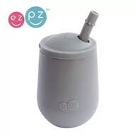 Kubki dla dzieci - EZPZ, Silikonowy kubeczek ze słomką, Mini Cup + Straw Training System, 120 ml, szary - miniaturka - grafika 1