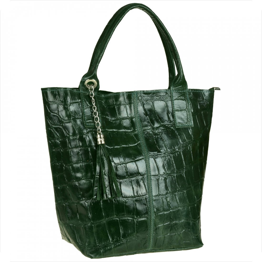 Torebka worek skórzana shopper wzór aligatora zielen butelkowa