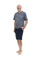 Piżamy damskie - PIŻAMA MĘSKA M KRÓTKI RĘKAW SPODNIE KRATA BAWEŁNA DLA TATY DZIADKA GRANATOWA - miniaturka - grafika 1