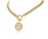 Naszyjniki - COLIBRA Pozłacany Naszyjnik z perłowym plasterkiem, z kółeczkami w środku (C23/JES/68/4AU) - miniaturka - grafika 1