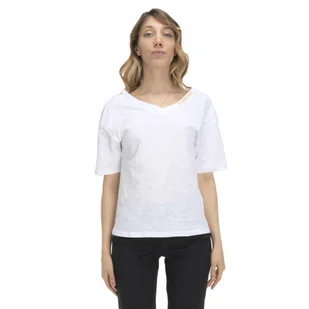 Damski T-shirt z dekoltem w kształcie litery V w kolorach ziemi - Koszulki sportowe damskie - miniaturka - grafika 1