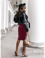 Spódnice - Ołówkowa welurowa spódnica SEDUCE - bordowa - miniaturka - grafika 1