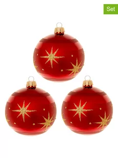 Krebs Glas Lauscha Bombki (3 szt.) w kolorze czerwono-złotym - Ø 8 cm - Bombki - miniaturka - grafika 1