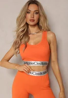 Koszulki i topy damskie - Pomarańczowy Top Sportowy Biustonosz Elastyczny Prążkowany z Ozdobną Gumą Waslema - miniaturka - grafika 1