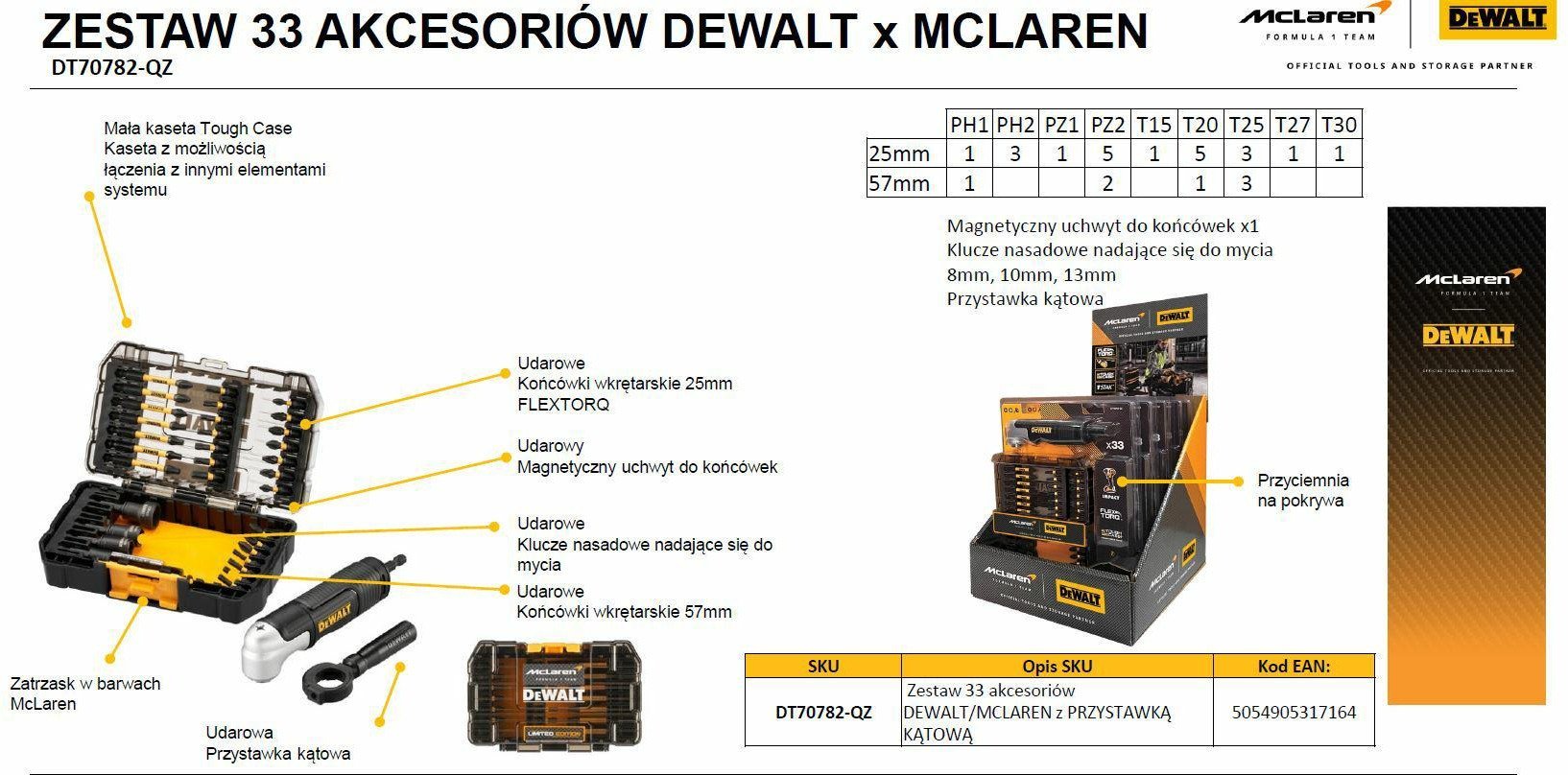 Zestaw bitów z uchwytem kątowym McLaren Black Edition DT70782