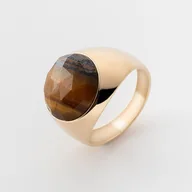 Pierścionki - Męski Sygnet Kamień Tygrysie Oko : Rozmiar Pierścionka - Srebro - 25 |Uk:V | Φ20,67 Mm, Srebro - Kolor Pokrycia - Pokrycie Żółtym 18K Złotem - miniaturka - grafika 1
