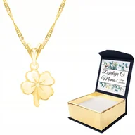 Naszyjniki - Naszyjnik złoty Koniczynka Kwiat z Kwiatem + WŁASNY NADRUK - miniaturka - grafika 1