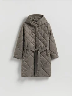 Reserved - Pikowany płaszcz z wiązaniem - brązowy - Płaszcze damskie - miniaturka - grafika 1