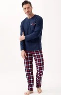 Piżamy męskie - Piżama męska granatowa z spodniami w kratkę 805, Kolor granatowo-czerwony, Rozmiar M, Luna - Intymna - miniaturka - grafika 1