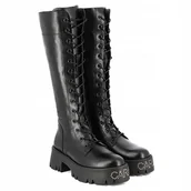 Kozaki damskie - CZARNE KOZAKI SZNUROWANE CARINII B9127-E50 SKÓRA MODNE DAMSKIE R.40 - miniaturka - grafika 1