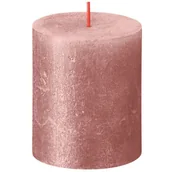 Świece - Bolsius Rustic Shimmer świeca bryłowa pieńkowa rustykalna metalizowana bezzapachowa 8 cm 80/68 mm - Róż Pink - miniaturka - grafika 1