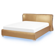 Łóżka - Beliani Łóżko skórzane LED 160 x 200 cm złote PARIS - miniaturka - grafika 1