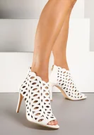 Sandały damskie - Białe Ażurowe Sandały Botki Vices na Szpilce Natessae - miniaturka - grafika 1