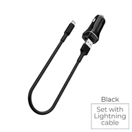 Ładowarki samochodowe - Borofone - ładowarka samochodowa 2x USB kabel Lightning w zestawie, czarny - miniaturka - grafika 1