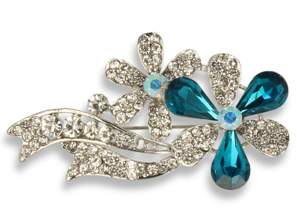 Broszka Damska Srebrna Kwiat Z Turkusowymi Kamieniami