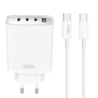 Ładowarki do telefonów - XO ładowarka sieciowa CE23 PD 65W 3x USB-C 1x USB biała + kabel USB-C - USB-C - miniaturka - grafika 1