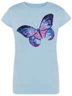 Koszulki i topy damskie - T-Shirt damski modny nadruk kolorowy motyl R.M - miniaturka - grafika 1