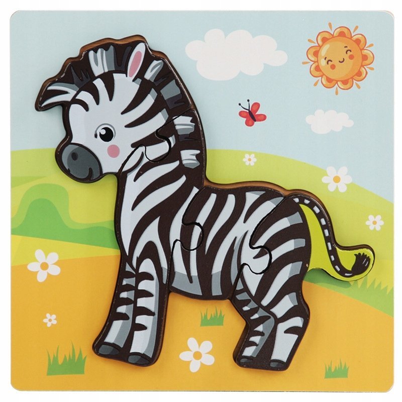 Układanka drewniana ZEBRA dla dzieci puzzle EDUKACYJNA 4 elementy
