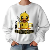 Bluzy damskie - Biała Bluza Damska Dresowa MAŁY PSYCHOPATA Zabawne Kolorowe Wzory Rozmiar S - miniaturka - grafika 1