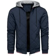 Kurtki męskie - Kurtka męska pikowana przejściowa z odczepianym kapturem granatowa Recea - miniaturka - grafika 1