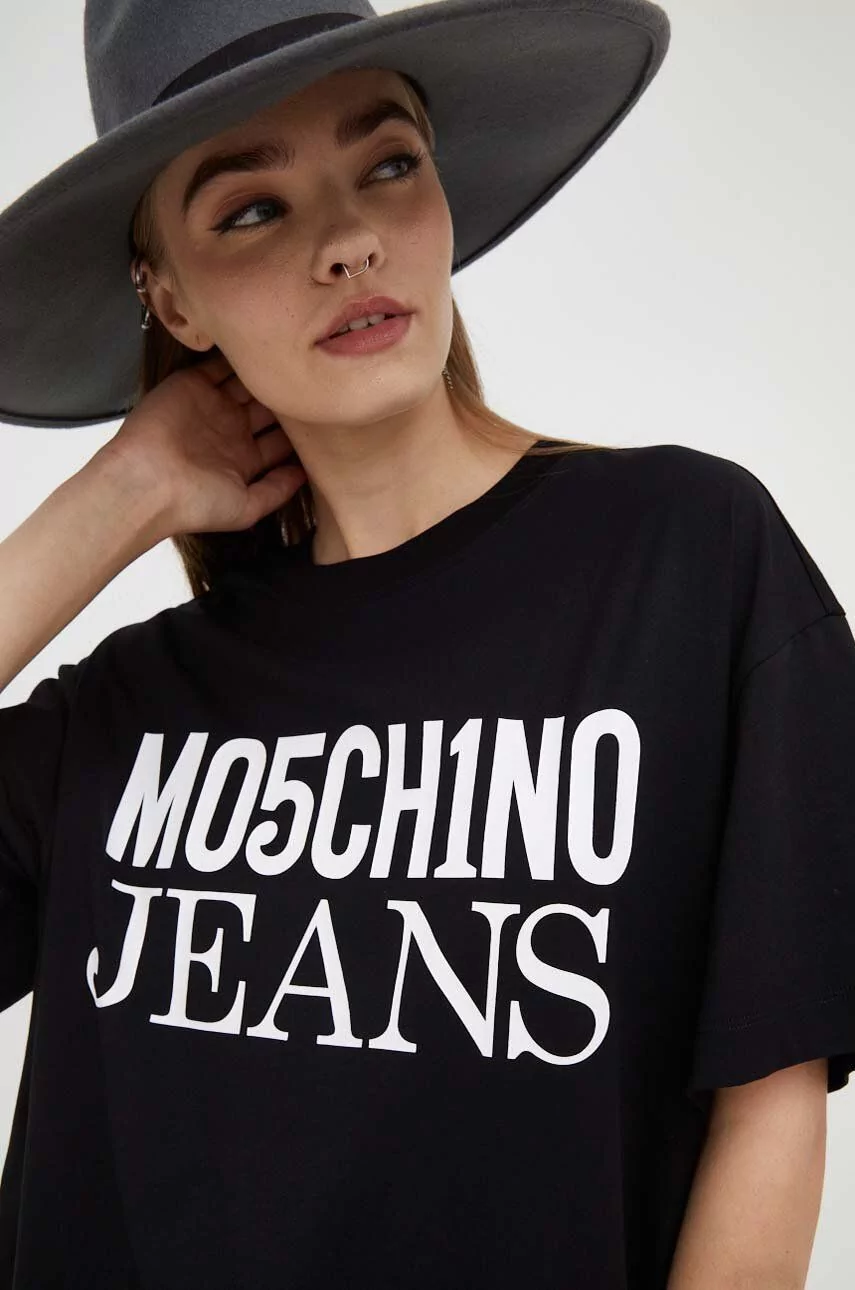 Moschino Jeans t-shirt bawełniany kolor czarny - Ceny i opinie na Skapiec.pl