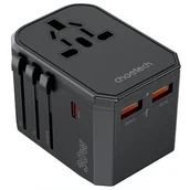 Ładowarki do telefonów - Uniwersalna ładowarka podróżna USB-C 2x USB-A PD 30W wtyczki USA EU UK AU czarna - miniaturka - grafika 1