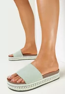 Klapki i japonki damskie - Zielone Klapki na Ozdobnej Podeszwie z Szerokim Paskiem Dimero - miniaturka - grafika 1