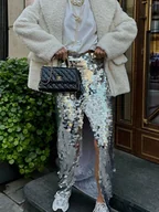 Spódnice - Długa spódnica z cekinami - Srebrny - miniaturka - grafika 1