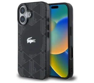 Lacoste IML Blend Monogram MagSafe do iPhone 16 Czarny - Etui i futerały do telefonów - miniaturka - grafika 1