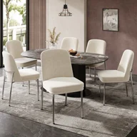 Krzesła - Komplet 6 krzeseł do jadalni z grubymi poduszkami i metalowymi nogami, nowoczesny design, w beżowym welurowym wykończeniu. - miniaturka - grafika 1