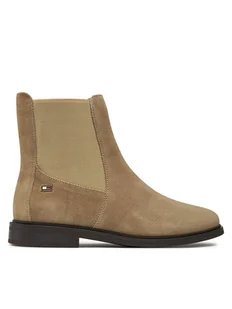 Tommy Hilfiger Sztyblety Flag Suede Low Chelsea FW0FW08176 Beżowy - Botki damskie - miniaturka - grafika 1