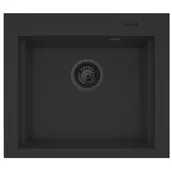 Zlewozmywaki - PYRAMIS SIROS (57x51,5) 1B volcano (czarny mat) | BLACK EDITION + deska  (70169002) - miniaturka - grafika 1