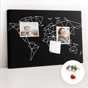 Tablice i flipcharty - Szkolna Tablica korkowa 60x40 cm, Kolorowe Pinezki, wzór Nowoczesna mapa świata - miniaturka - grafika 1