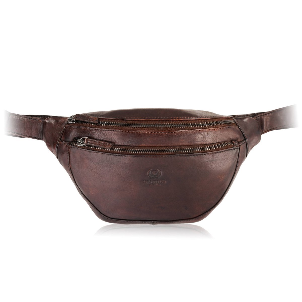 Saszetka męska nerka skórzana na pas brązowa elegancka Paolo Peruzzi SL-04-BR