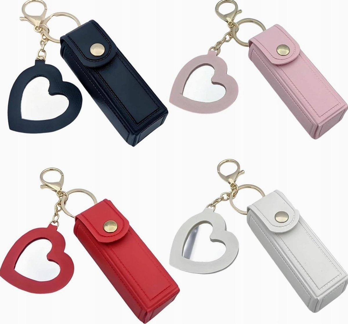 ETUI NA POMADKĘ LUSTERKO SKÓRZANE 4SZT SERCE 9X3X3CM ETUI BALSAM BŁYSZCZYK