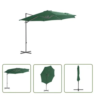 The Living Store Parasol wiszący ze stalowym słupkiem - 300 cm - zielony - Parasol Wiszący - Parasole ogrodowe - miniaturka - grafika 1