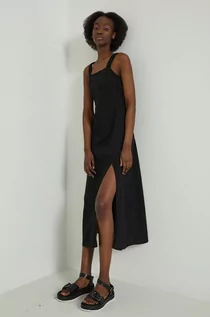 Sukienki - Medicine sukienka z domieszką lnu kolor czarny midi prosta - grafika 1