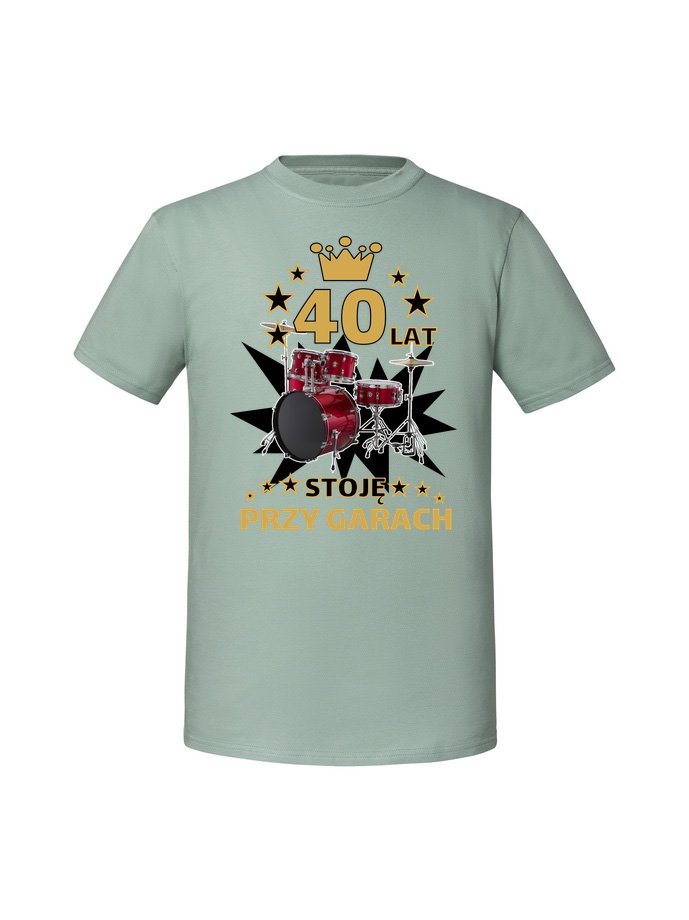 Męska koszulka z nadrukiem - 40 stoję przy garach dla perkusisty Miętowy XL